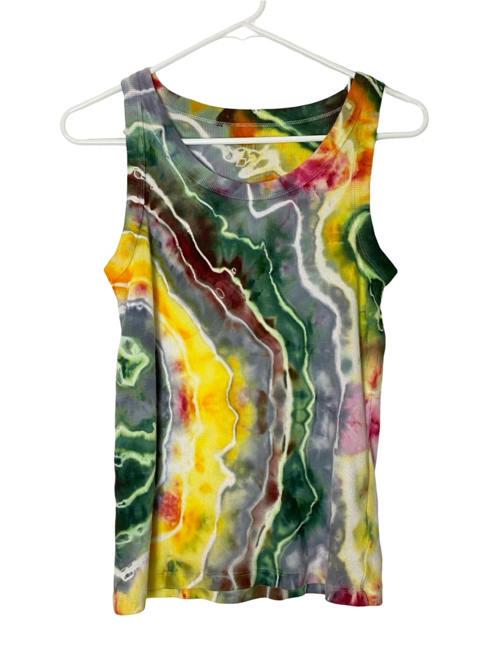 OOAK Geode Ice Tie Dye Tank Top Womens Size Medium Large Handmade Upcycled Shirt